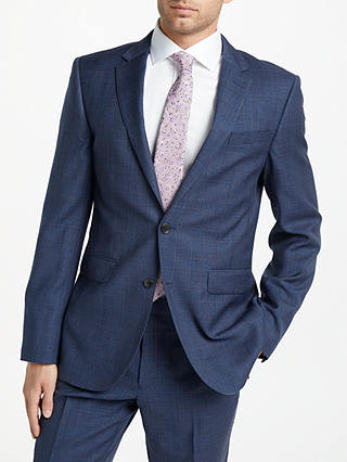 John Lewis & Partners Wool Check Tailored Suit Jacket, Blue/Raspberry