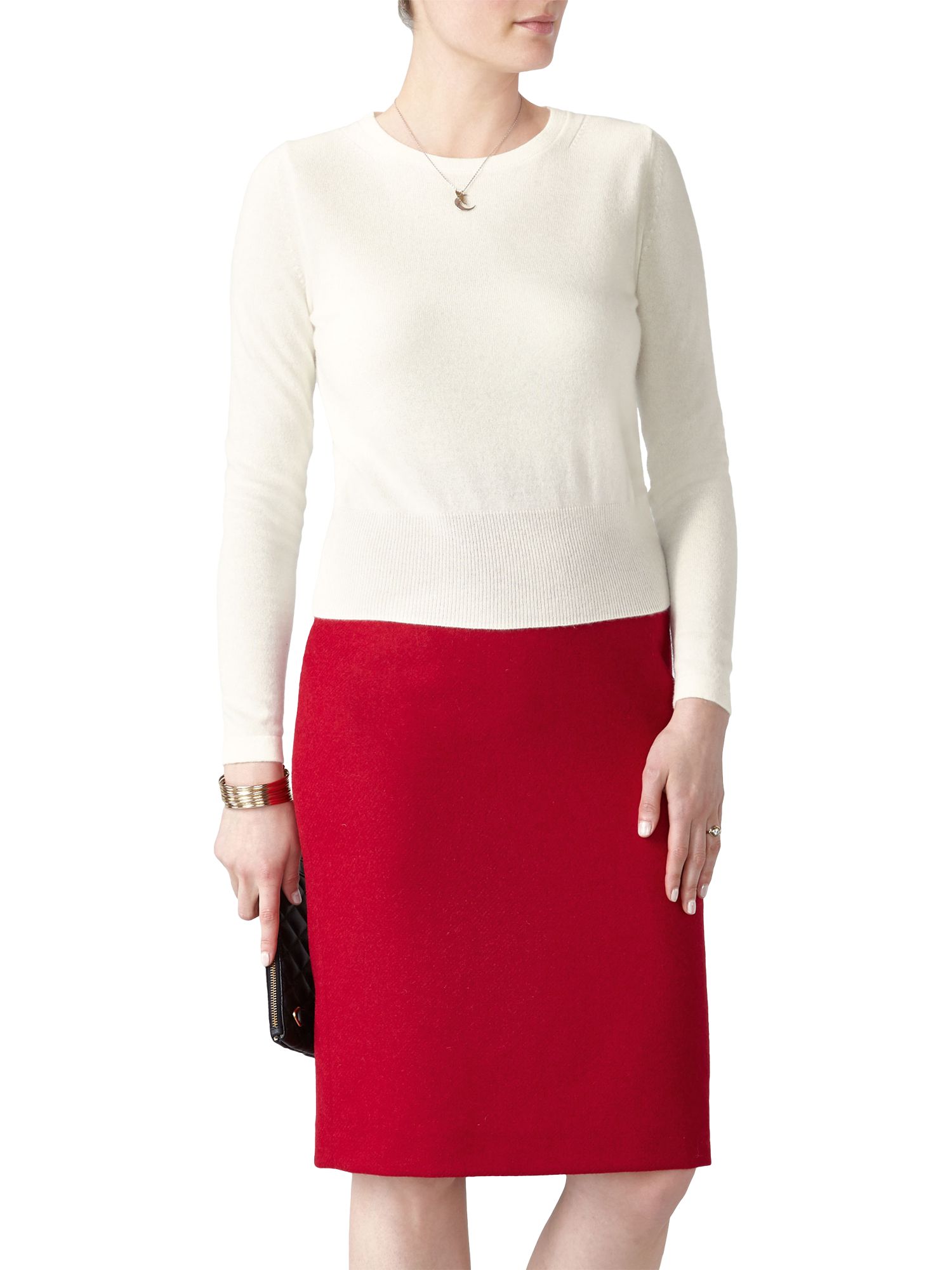 Pure Collection Wool Pencil Skirt, Scarlet, 20