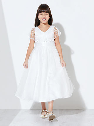 John Lewis & Partners Kids' Sequin Scallop Bodice Dress, Ivory