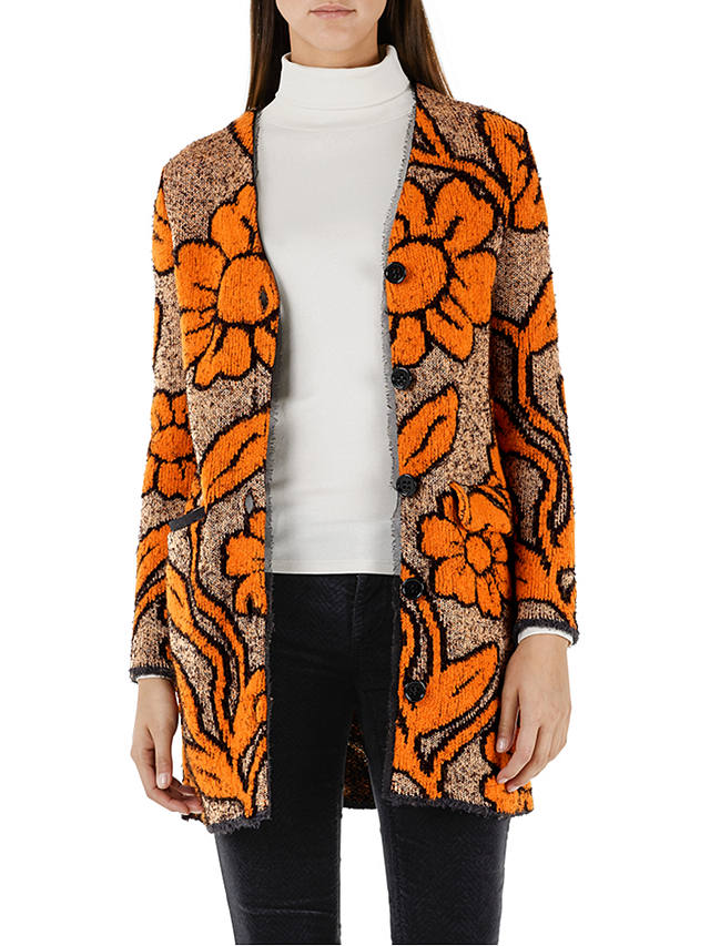 Marc Cain Jacquard Knitted Cardigan, Orange/Gold at John Lewis & Partners