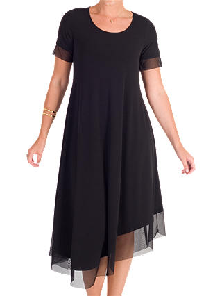 Chesca Jersey Asymmetric Mesh Dress, Black