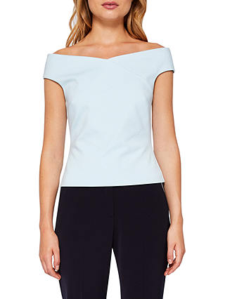 Ted Baker Teimah Cropped Bardot Top, Pale Blue