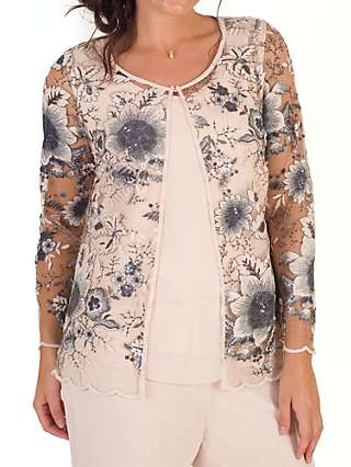 Chesca Sequin And Embroidered Mesh Jacket, Blush