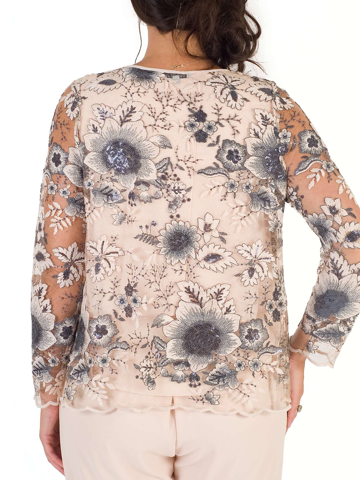 Chesca Sequin And Embroidered Mesh Jacket, Blush at John Lewis & Partners