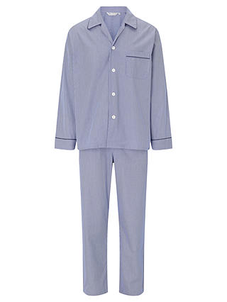 Derek Rose Fredy Micro Gingham Cotton Satin Pyjamas, Blue