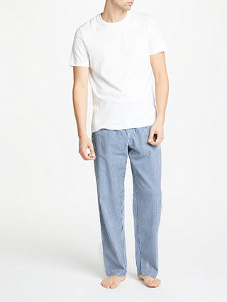 John Lewis & Partners Stripe Seersucker Cotton Lounge Pants, White/Blue