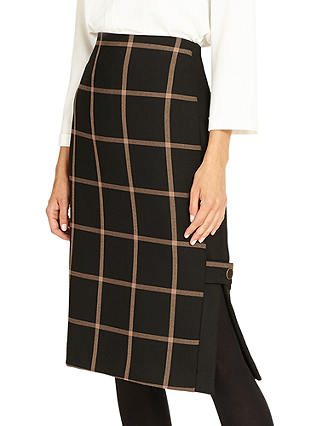 Phase Eight Hermione Check Pencil Skirt, Black/Camel