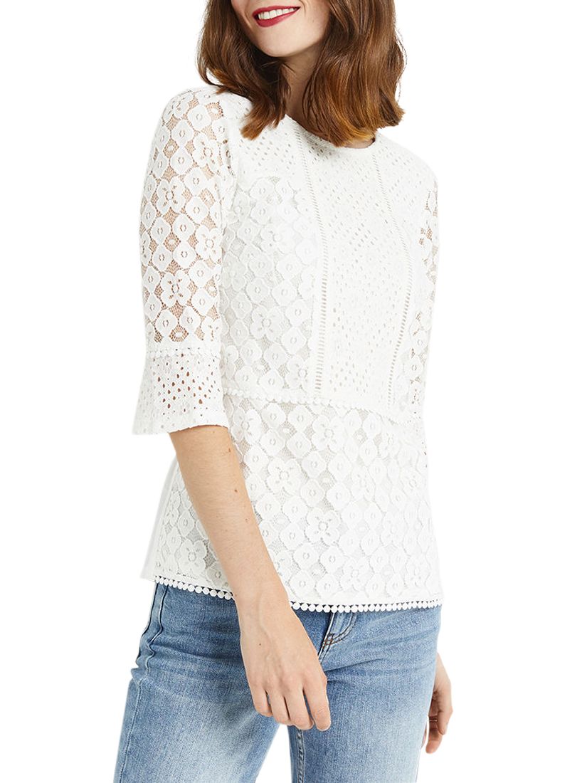 Oasis Kick Sleeve Lace Top, Off White, XS