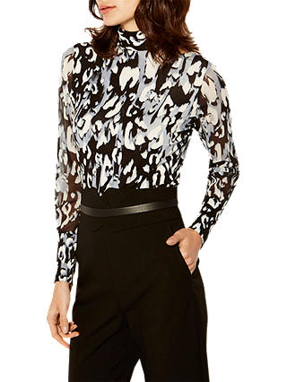 Karen Millen Leopard Print Jersey Blouse, Grey/Multi