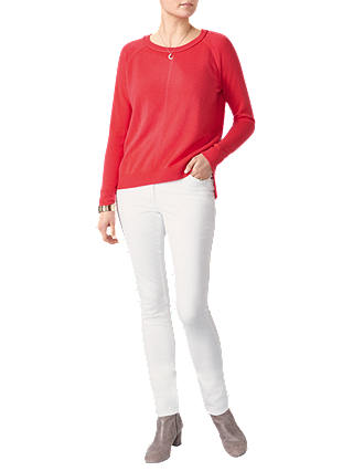 Pure Collection Cashmere Stepped Hem Jumper, Rich Coral