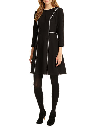 Phase Eight Piper Piped Dress, Black/Ivory