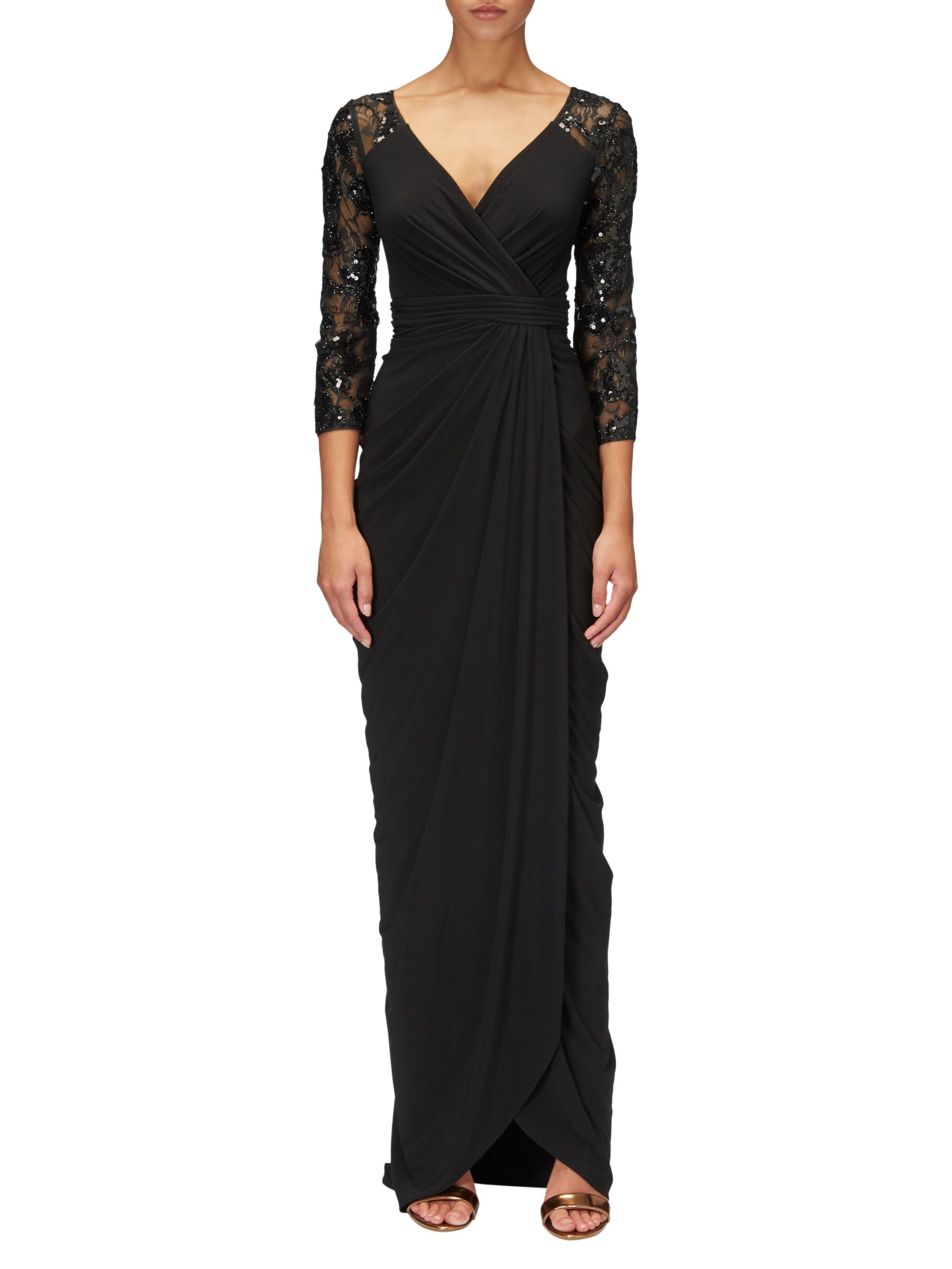 Adrianna Papell Long Lace Sleeved Dress Black At John Lewis And Partners 