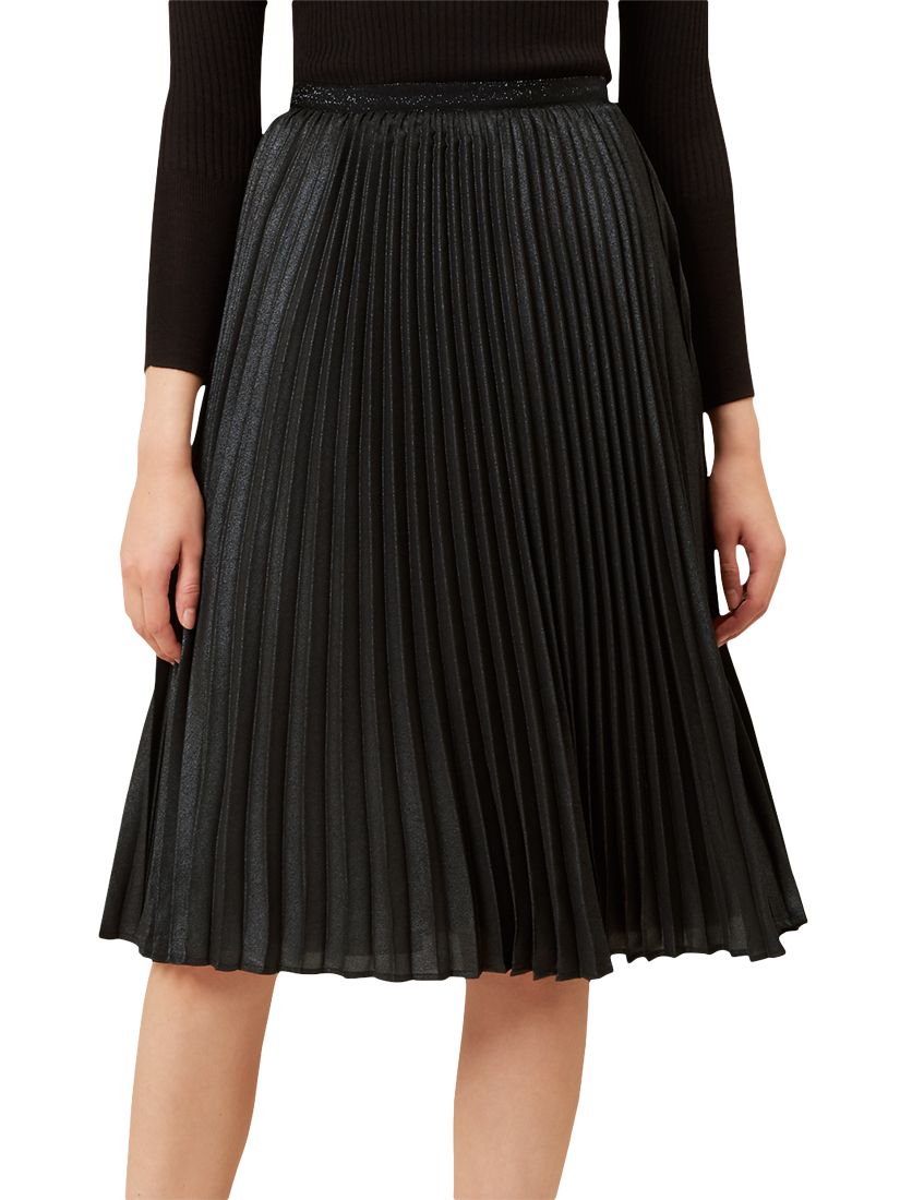 Hobbs Malin Pleated Skirt, Metallic Charcoal