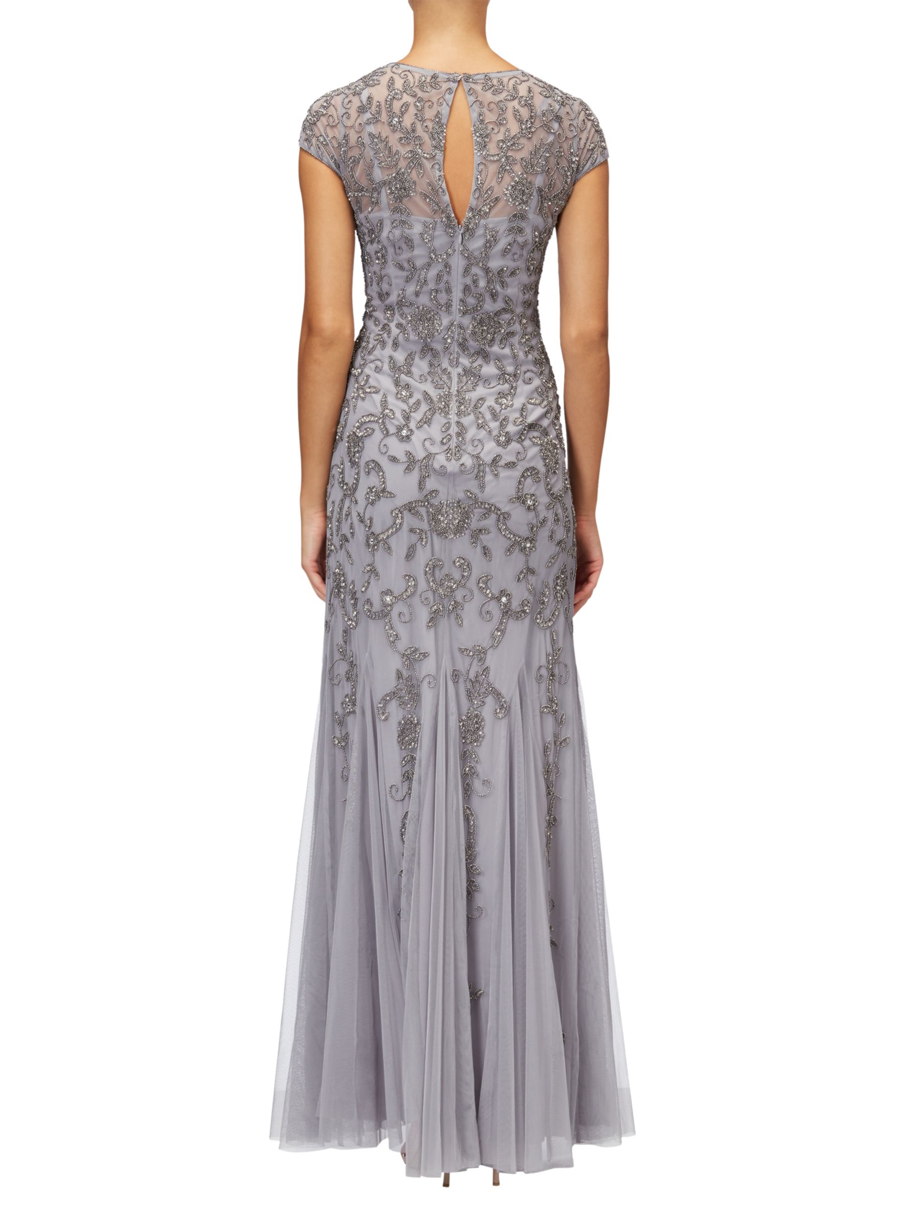 Adrianna Papell Long Beaded Mermaid Dress, Silver/Grey at John Lewis ...