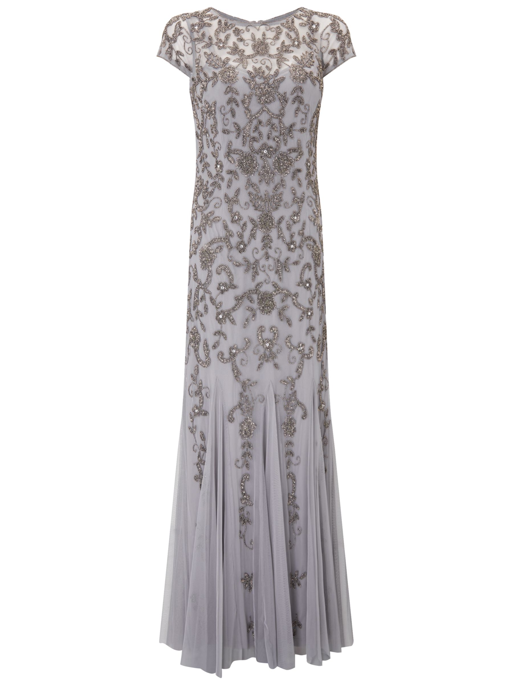 Adrianna Papell Long Beaded Mermaid Dress, Silver/Grey at John Lewis ...