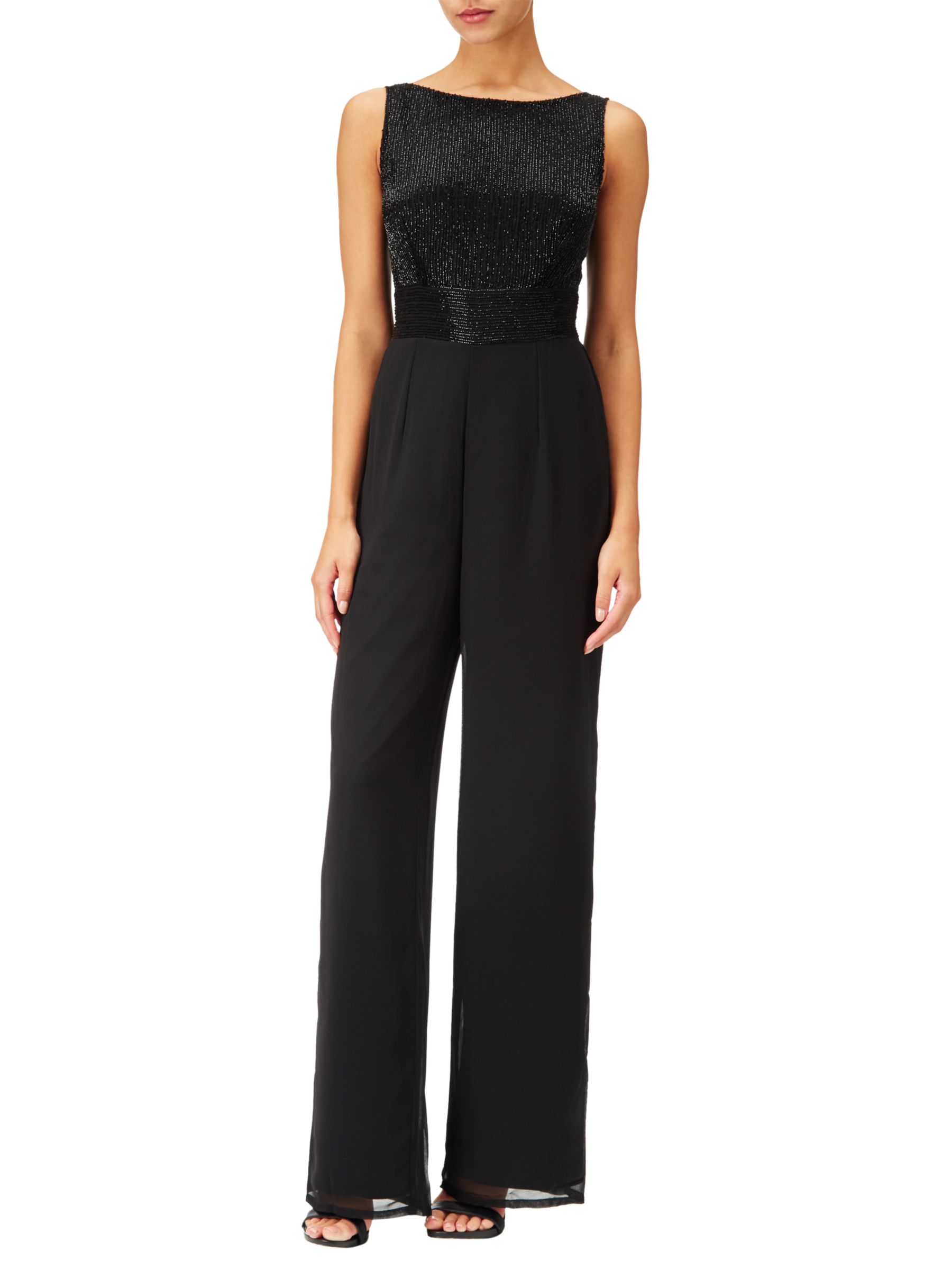 Adrianna Papell Long Beaded Bodice Jumpsuit, Black