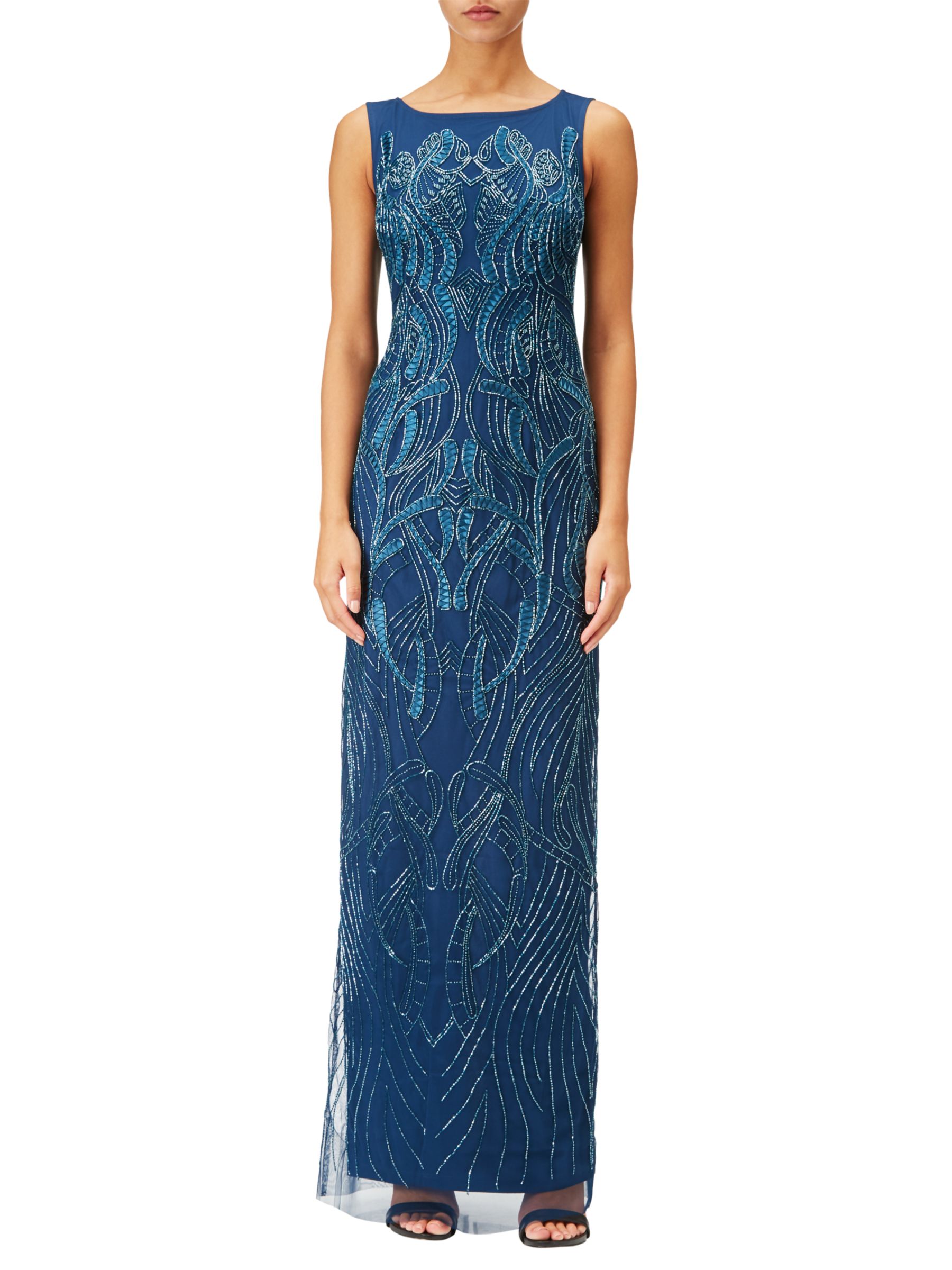 Adrianna Papell Petite Beaded Long Dress, Deep Blue