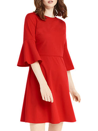 Oasis Flute Sleeve Dress, Rich Red