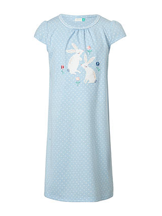 John Lewis & Partners Girls' Bunny Spot Short Sleeve Nightdress, Blue