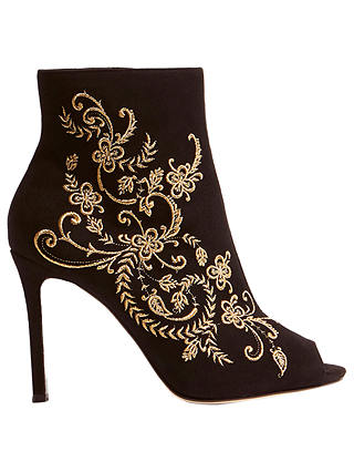Karen Millen Embroidered Shoe Boots, Black Suede