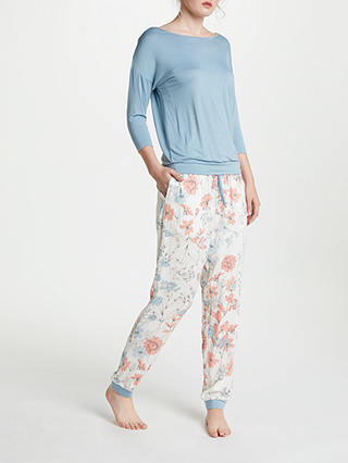John Lewis & Partners Pippa 3/4 Sleeve Jersey Pyjama Set, Aqua/Ivory