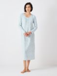 John Lewis & Partners Frieda Print Long Sleeve Nightdress, White/Blue
