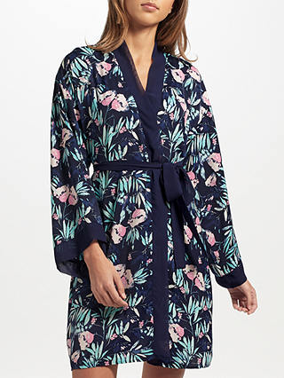 John Lewis & Partners Mona Floral Print Kimono, Navy/Pink
