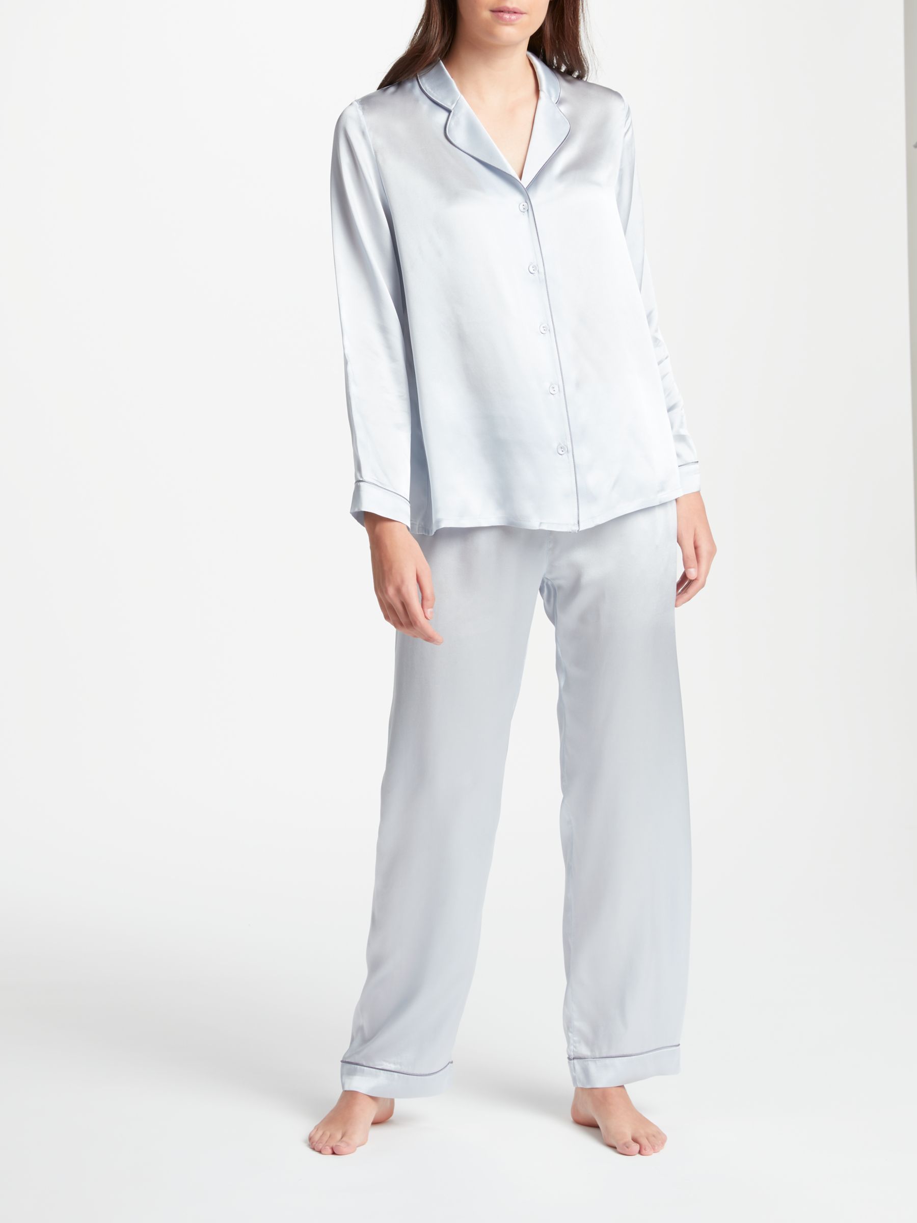 John Lewis Silk Pyjama Set, Silver Blue at John Lewis & Partners