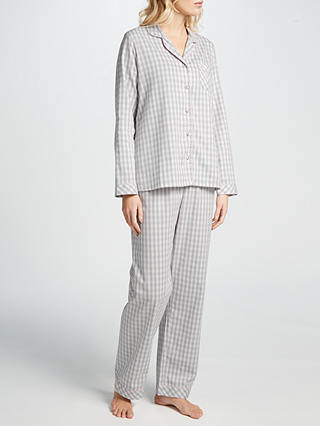 John Lewis Sarah Gingham Check Pyjama Set, Grey/White