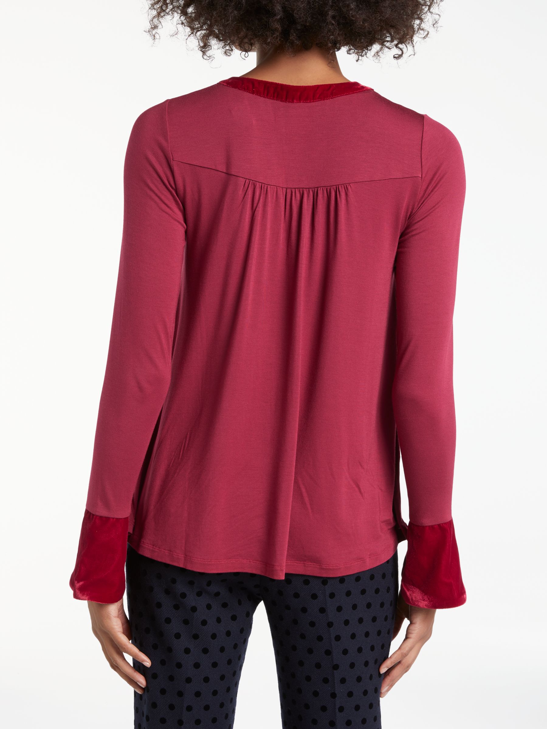 Boden Nadine Velvet Trimmed Top, Burgundy