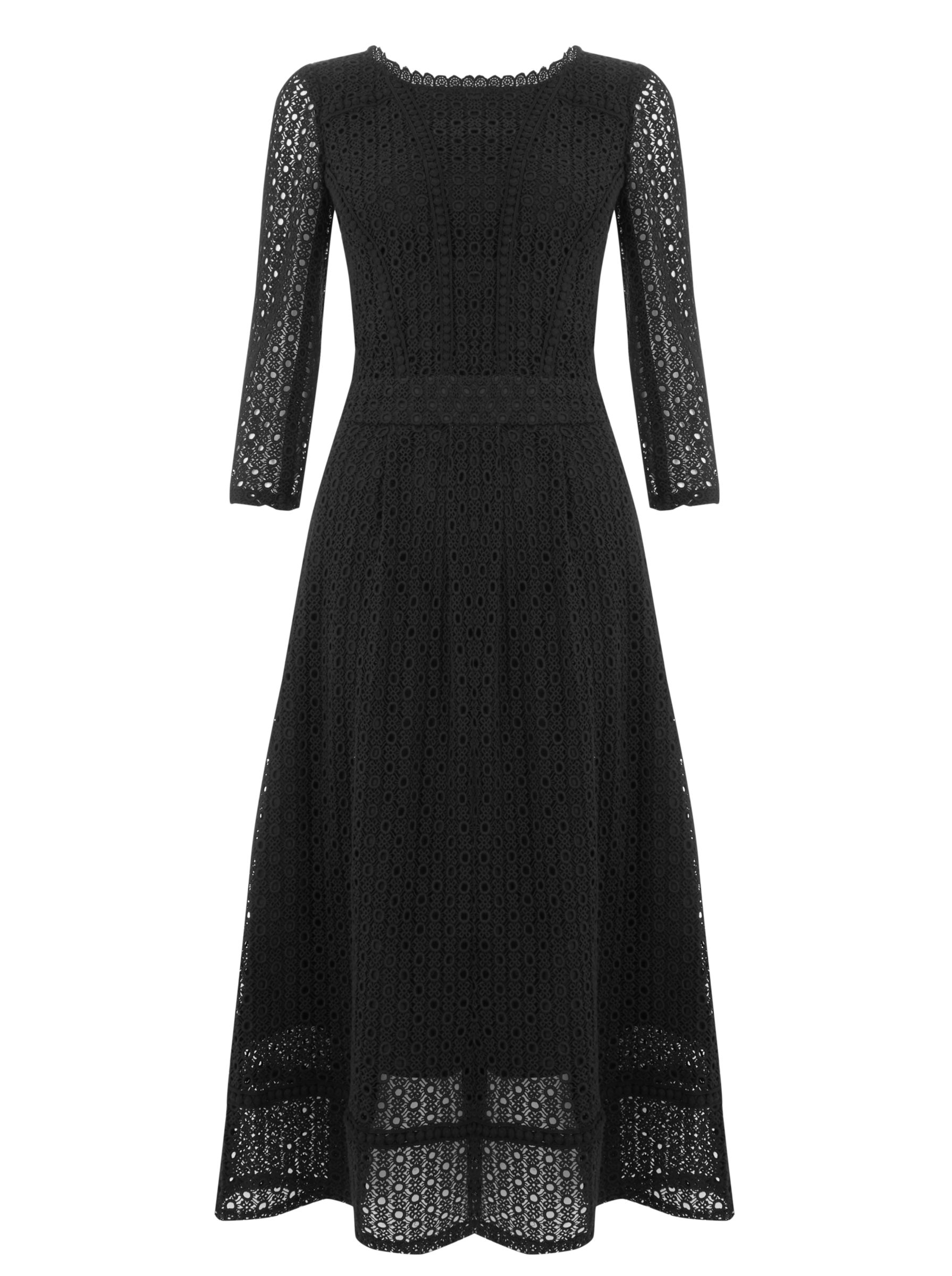 Boden Prudence Lace Flared Midi Dress, Black at John Lewis