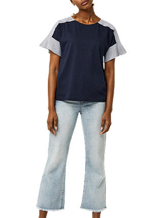 Warehouse Cotton Flute Poplin T-Shirt, Navy