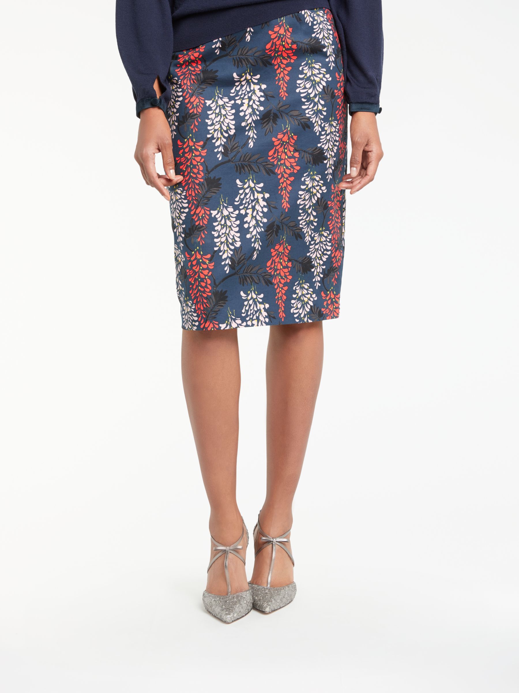 Boden Floral Print Richmond Party Pencil Skirt, Ink Pot/Wisteria at ...