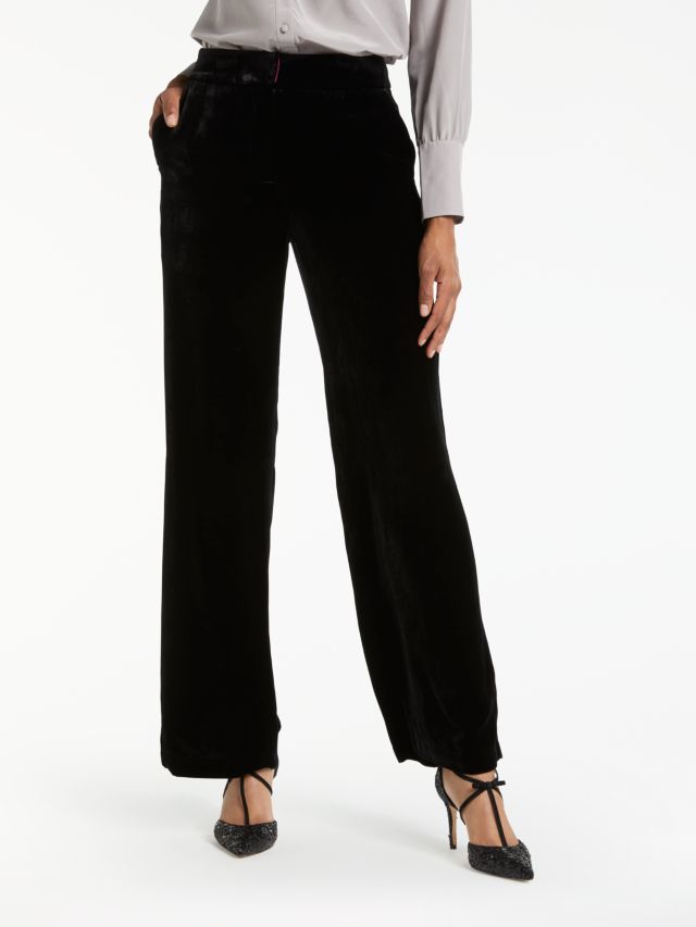 Boden Velvet Wide Leg Trousers, Black, 8