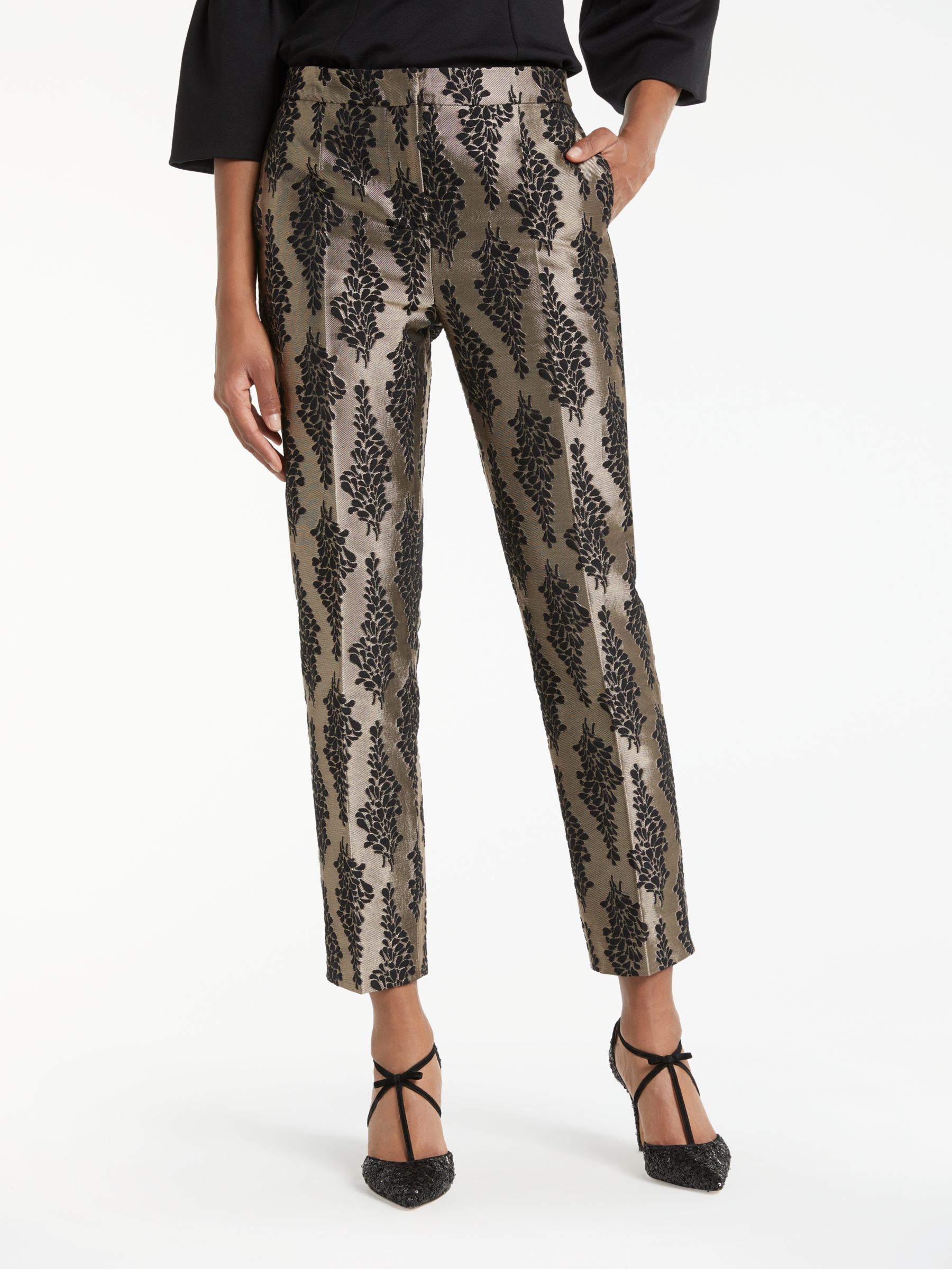 Boden Jacquard Party Trousers, Black/Pewter
