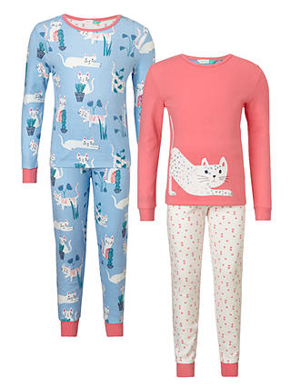 John Lewis & Partners Children's Cat Print Pyjamas, Pack of 2, Multi