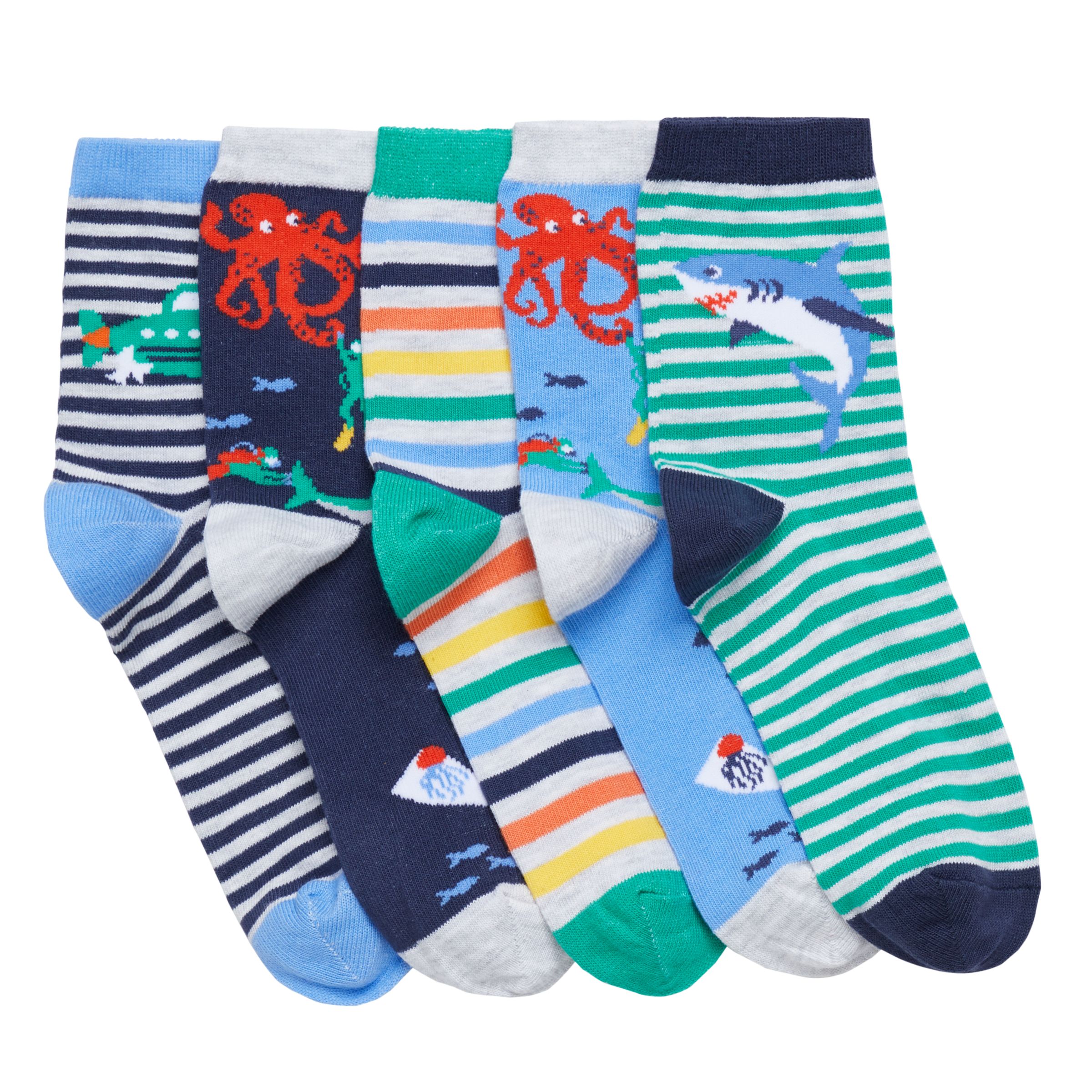 John Lewis & Partners Boys' Deep Sea Diver Socks, Pack of 5, Multi