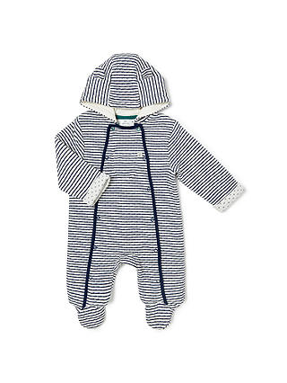 John Lewis & Partners Baby Wadded Stripe All-in-One, Navy