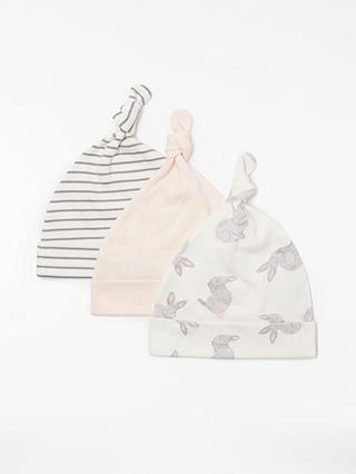 John Lewis & Partners GOTS Baby Organic Cotton Hat, Pack of 3, Pink/Multi