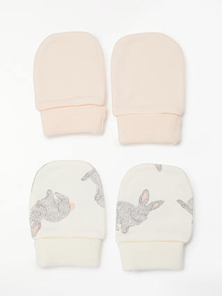 John Lewis & Partners Organic Cotton Bunny Scratch Mitts, Pack of 2, One Size