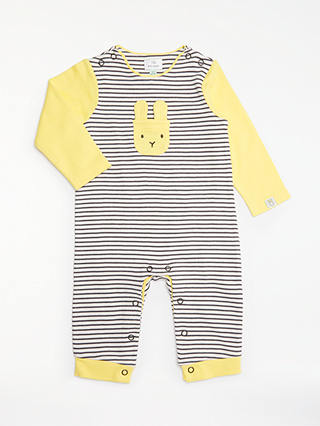John Lewis & Partners Baby GOTS Organic Cotton Stripe Bunny Long Sleeve Romper, Multi