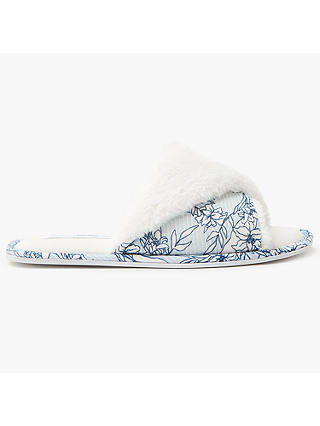 John Lewis & Partners Floral Slider Open Toe Slippers, Blue