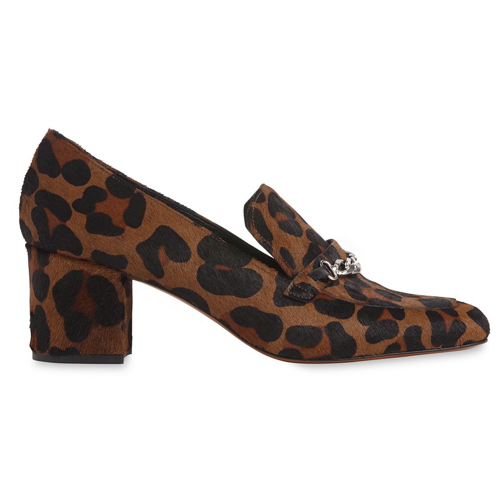 Whistles Alma Block Heeled Loafers, Leopard Leather, 3