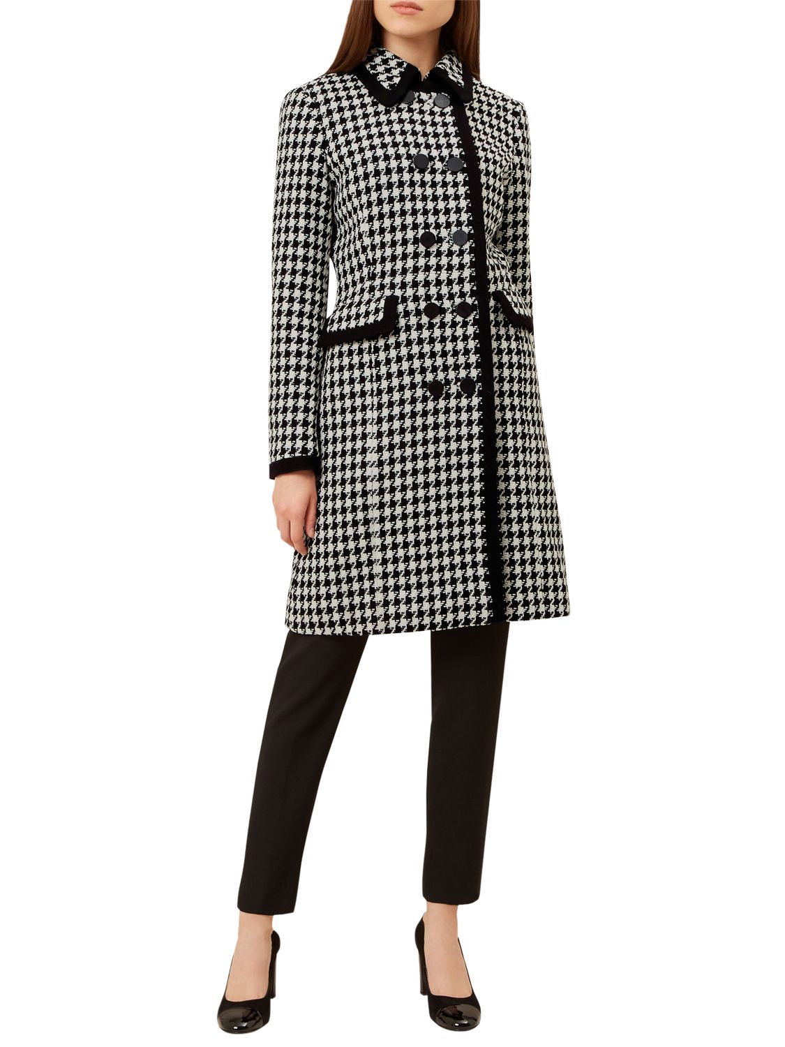 Hobbs Sara Houndstooth Double Breasted Tailored Coat, Black/Ivory at ...