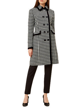Hobbs Sara Houndstooth Double Breasted Tailored Coat, Black/Ivory