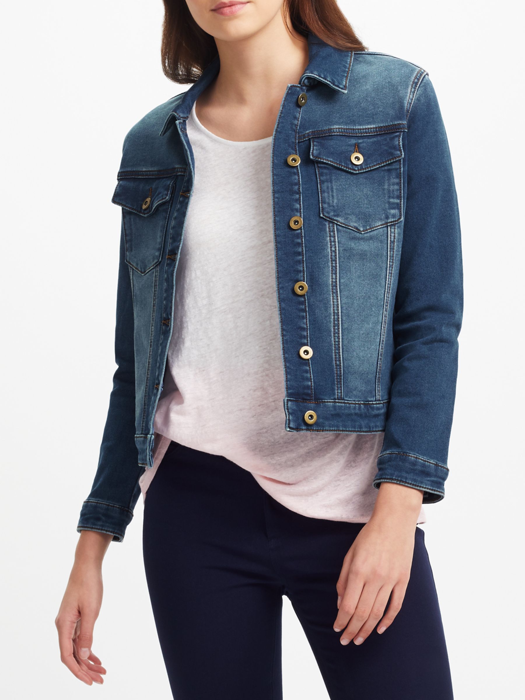 Collection WEEKEND by John Lewis Stretch Denim Jacket, Mid Wash at John ...