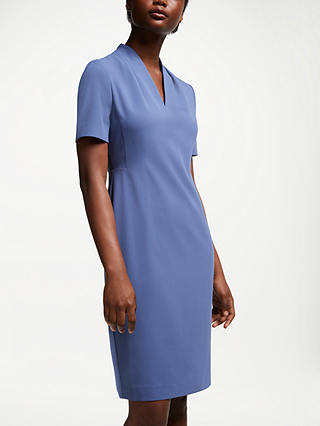 John Lewis & Partners Lily Pleat Fitted Dress, Blue