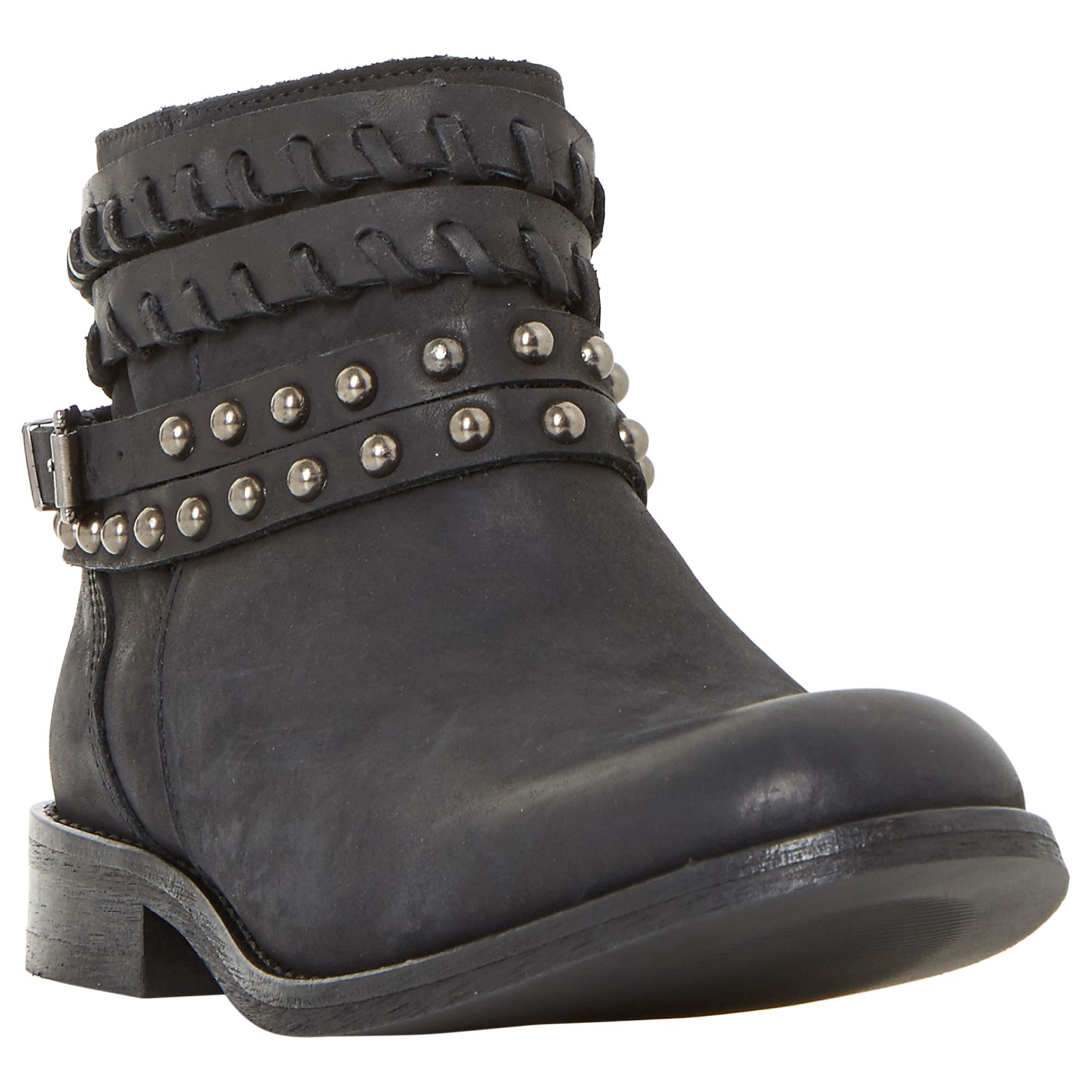 Bertie Parader Studded Strap Ankle Boots, Black, 8