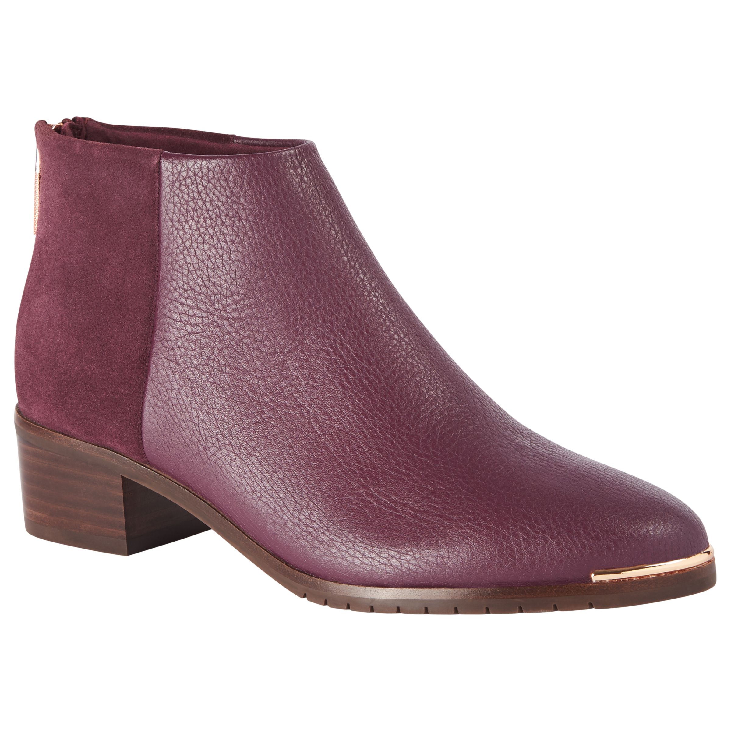 Ted Baker Sasybell Faux Fur Lined Block Heel Ankle Boots, Burgundy, 5