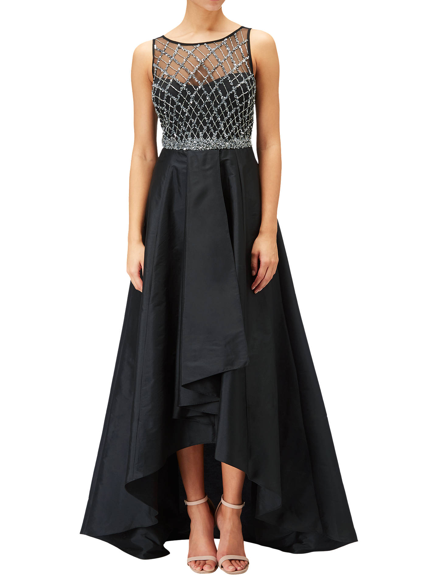Adrianna Papell Beaded Fit And Flare Gown, Black at John Lewis & Partners